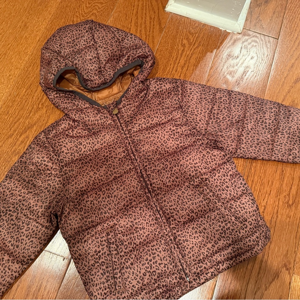 GAP Brown Leopard Print Kids Puffer Jacket